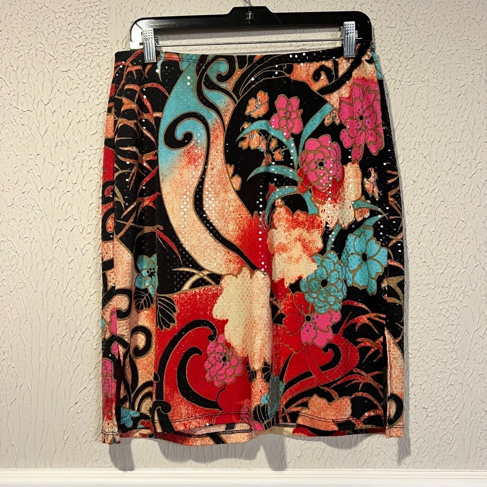 Rampage Vintage 90s Y2K Black and Multicolor Floral sequined Skirt size large